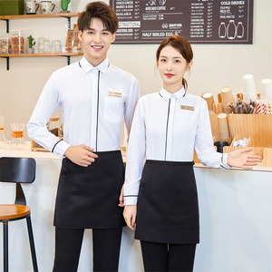 Bán buôn phục vụ khách sạn nhà hàng quán rượu quán rượu cafe máy chủ tiếp nhận làm việc đồng phục nam nữ bồi bàn phục vụ bàn dài tay áo sơ mi - Product Image 6