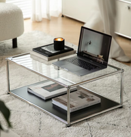 Table basse en verre trempé de style moderne du milieu du siècle, avec structure en fer, design minimaliste, pour petits appartements, mobile et modulaire, démontable