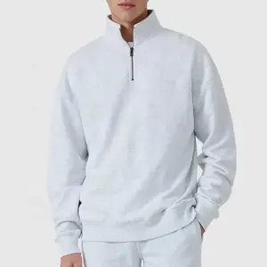 Hot sell no pocket regular size hoodie stand up neck 1/4 zip hoodie normal light grey sports zip hoodie