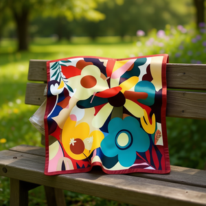 Écharpe en soie florale colorée 70x70cm carrée, accessoire de mode multifonctionnel pour femmes, design imprimé toutes saisons - Product Image 2