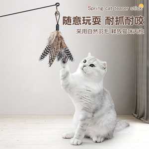 Jouet pour chat de compétition, bâton long pour chat, accessoire d'auto-entretenement et de divertissement, fil d'acier résistant aux morsures, plume - Product Image 2