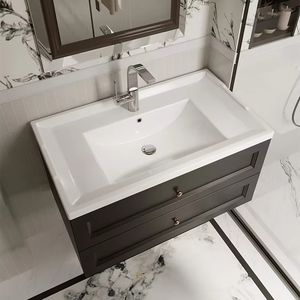 Lavabo Rectangular Profundo de Cerámica Blanca Moderna, Directo de Fábrica, con Acabado Autolimpiante, Ecológico, para Baño - Product Image 1