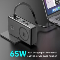 Batterie externe portable avec batterie semi-solide, charge magnétique, 20000mAh, chargeur rapide GaN 65W pour ordinateur portable, alimentation portable