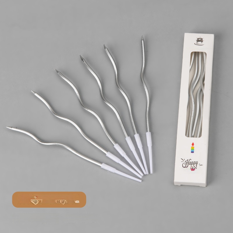 Bougies courbes de couleurs mélangées, argent, 10 boîtes