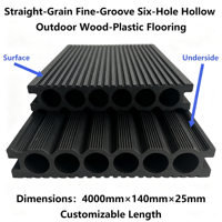 Plancher composite WPC à rainures fines et grain droit, 6 cavités, écologique, pour jardin et extérieur, 140 mm x 25 mm, longueur personnalisée