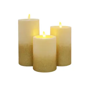 Блестящий набор из 3 светодиодных пластиковых свечей с теплым желтым мерцающим пламенем для дома, улицы, свадьбы, вечеринки, декоративное освещение