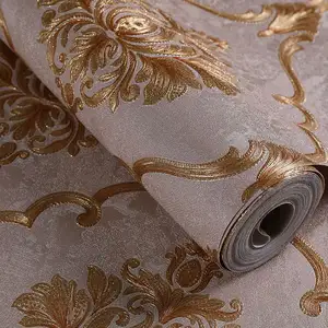 Papier peint 3D marron foncé à grandes fleurs européennes en relief pour chambre à coucher, salon, salle à manger, hôtel, papier peint de <span class=keywords><strong>luxe</strong></span> tridimensionnel - Product Image 1