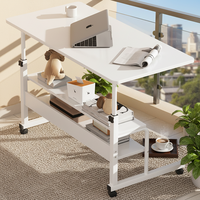 Bureau d'ordinateur en bois sur mesure, réglable en hauteur, avec étagère