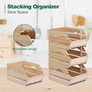 Paniers de rangement en bois personnalisés <span class=keywords><strong>pour</strong></span> pommes de terre et oignons - Paniers empilables en bois <span class=keywords><strong>pour</strong></span> fruits et légumes - Rangement <span class=keywords><strong>pour</strong></span> l'organisation de la cuisine et du garde-manger - Product Image 5