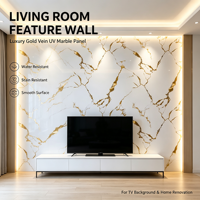Panel Dinding PVC Berlapis UV Motif Marmer Putih Berurat Emas Mudah Dibersihkan Dekorasi Dinding Interior Pasokan Grosir