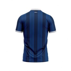 Camiseta de Fútbol Retro Personalizada de Alta Calidad con Cuello Redondo y Botones, Color Azul Oscuro con Rayas, Unisex, 100% Transpirable, Manga Corta - Product Image 2