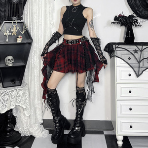 Falda Marron Corta Falda Gótica Harajuku Para Mujer Estilo Punk