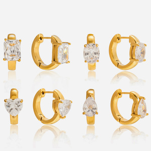 Boucles d'oreilles pendantes Huggie en acier inoxydable avec zircon serti griffe, bijoux fantaisie pour femme, motif cœur elliptique - Product Image 1
