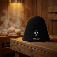 Casquette de bain en feutre noir doux avec logo brodé personnalisé, unisexe, pour hammam, spa, protection contre la chaleur, chapeau de sauna en feutre de laine
