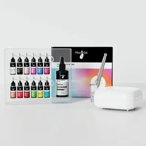 Großhandel Airbrush Acryl Farbe Ombre Vorbereitung Spray UV Nagelkunst Gel-Set Nagelspray Ombre 12-Farben-Tinte mit Airbrush-Schablone