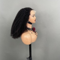 Perruque Lace Front 360 Highlight Afro Kinky Curly Brésilienne Vierge 18 Pouces Pré-Pluckée avec Baby Hair Densité 280% Couleur Naturelle