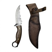 Ensemble de couteaux de camping en acier au carbone, manche en bois de noyer, bord partiellement dentelé, multifonction, léger, durable, utilisation en extérieur, cuir