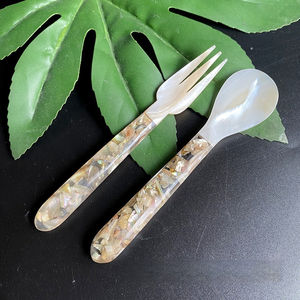 Antiguo carpintero casa flor mango cuchara de concha 16cm perla Concha postre vajilla tenedor cuchara conjunto minimalista ecológico - Product Image 5