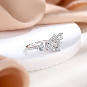 Cincin pesta untuk wanita, bentuk bulu trendi 925 murni <span class=keywords><strong>Zirconia</strong></span> pir berlapis Rhodium - Product Image 4