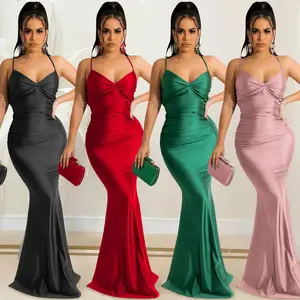 New Arrival Solid Color V Neck Spaghetti Strap Maxi Prom Dresses 2024 Party Dresses Women Gowns For Women Evening Dresses