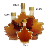 R 2024 baru botol sirup maple kosong botol kaca daun maple dengan pegangan untuk botol sirup maple kaleng sirup madu dengan tutup sekrup