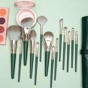 Pinceaux de maquillage professionnels verts 2023, 14 pièces, fibres artificielles, manche en bois, 17,5 cm, outil de beauté cosmétique pour femmes, vente en gros - Product Image 2