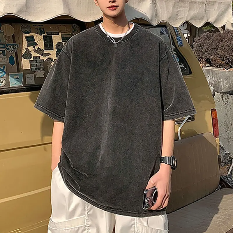 280G Heavy Industry Washed Vintage T Shirts Off-Shoulder Short Sleeve Retro Loose Oversized T Shirt