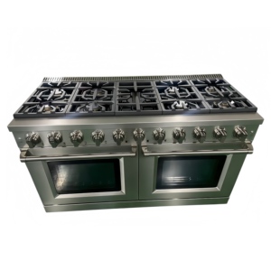 60" Freestanding Electric <b>Range</b> Oven with Grill, 9 Burners, Cast Iron Grates with Seamless Welded Interior in Stainless Steel - Product Image 1