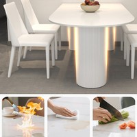 Ensemble de table à manger semi-circulaire en pierre blanche, style moderne, simple et ethnique, pour la maison et les petits appartements, utilisation murale