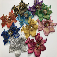 DIY Rhinestone Đính Cườm Sequin Ren Thêu Đính Thêu Patch Vải Quần Áo Hoa 3D Cho Các Bản Vá Lỗi