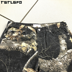 Shorts Vaqueros Personalizados Vintage Sostenibles 100% Algodón, Estampado Completo Camuflaje Real Tree, Estilo Y2K con Botones, Ropa Urbana de Verano - Product Image 4
