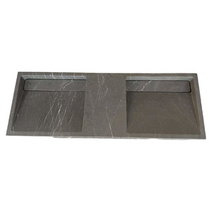 ท็อปโต๊ะเครื่องแป้งหินอ่อนสีเทา Pietra Grey ดีไซน์ทันสมัย แบบลอยตัว พร้อมอ่างล้างหน้าคู่แบบฝังสำเร็จรูป สำหรับอพาร์ทเมนต์และโรงแรมหรู - Product Image 2