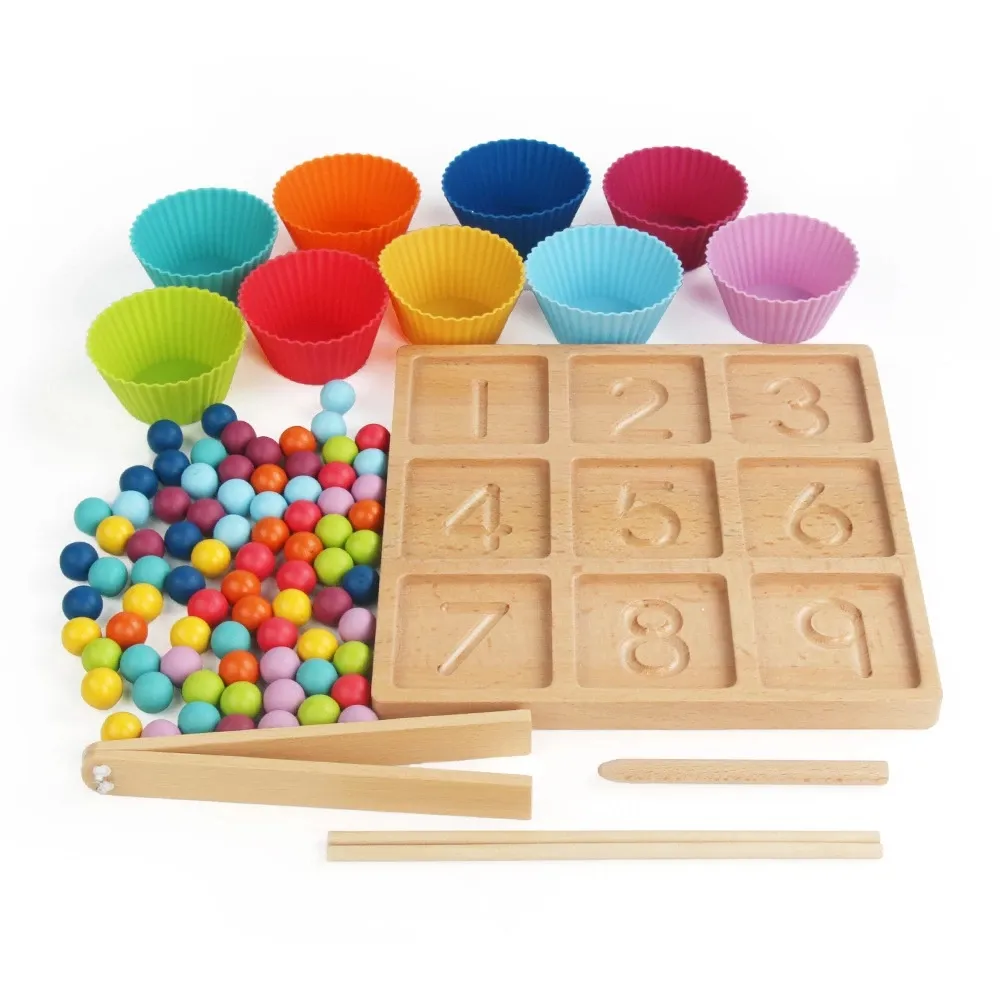 Wooden Digit Numbers Tracing Board Beads Matching Learn Math Game Child Educational Toys