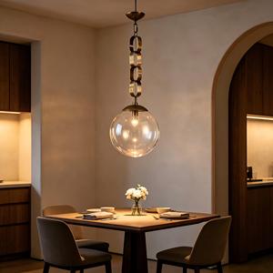 Luminaire suspendu en verre artistique créatif, lampe suspendue à grande chaîne en laiton pour la décoration de la salle de séjour, de la salle à manger et de la villa - Product Image 2