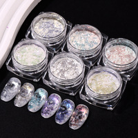 6 pièces/ensemble de poudre de brocart irisée effet aurore, perles et paillettes pour ongles