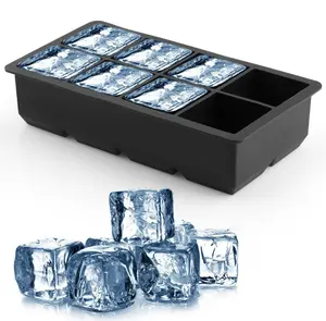 Özel Logo platin 8 boşluklar büyük kare silikon buz küpü tepsi buz küpü kalıp silikon buz yapım makinesi viski için