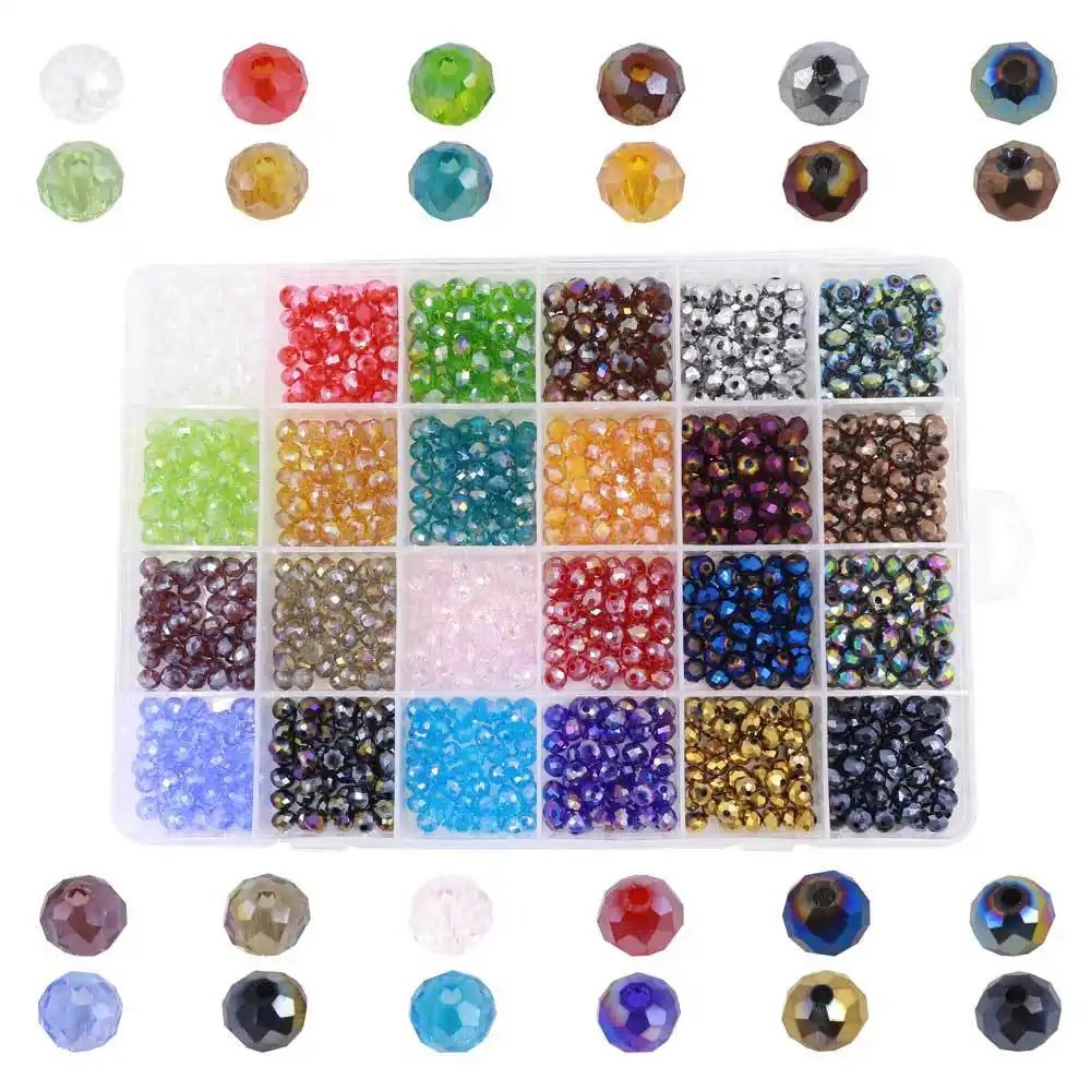 1200 adet plastik kutu ambalaj 24 renkler DIY bilezik takı için 4*6mm kristal boncuklar seti