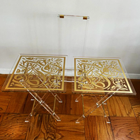Guangdong usine acrylique personnalisé moderne clair rond carré acrylique pliable Table plateau café avec décoration en or
