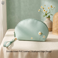 Sac de maquillage personnalisé avec logo OEM ODM, étiquette privée, bord festonné moderne, double face, en cuir PVC, fermeture éclair, motif floral, cadeau GWP