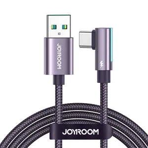 Joyroom kabel Transfer Data Usb ke Tipe C, kabel Usb sudut kanan pengisian cepat 90 derajat 1.2m