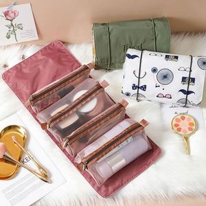 Sacs de maquillage cosmétiques en polyester personnalisés, multifonctionnels, 4-en-1, avec logo imprimé, rangement amovible, grande capacité, avec fermeture éclair - Product Image 2