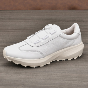 Chaussures de marche pour hommes en cuir véritable, bout rond, fermeture à boucle, semelle extérieure en caoutchouc respirante, chaussures décontractées blanches - Product Image 2