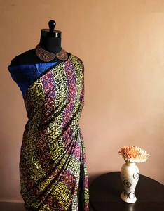 Ropa India Accesorios de moda Bloque de mano Impreso Pure Desi Tussar Seda Saree para niñas Fiesta y eventos uso - Product Image 3