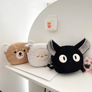 Plush <b>Bear</b> Crossbody Bag Small Round 3D Cartoon Shoulder Bag For Everyday Outfits Student Fashion <b>Cute</b> Style Brown White Black - Product Image 4