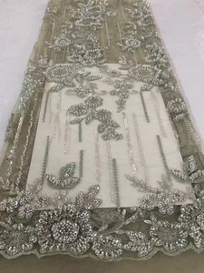 Hiện đại mới nhất custom-Made Wedding Dress Bead Ống thêu vải mới handmade Bead vải ren thêu Net - Product Image 3