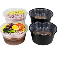 Boîte à repas jetable en plastique noir, ronde, double couche, multi-compartiments, pour soupe, nouilles, riz, wontons