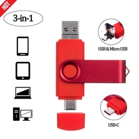 Grosir standar mikro Tipe C 3 in 1 Usb Flash Drive Otg Pendrive putar Usb Flash Disk logam 8gb 16gb 32gb 64gb 128gb
