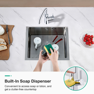 304 Single Lever Bar Sink Built-in Bathroom Basin Faucet Mixer Tap with Soap Dispenser Set - Product Image 2