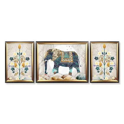 Retro European Elephant Triple Decoration Painting Bedroom Mural Oil Painting Sofa Background Hanging painting