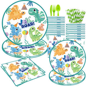 Nouvelle décoration de fête d'anniversaire de <span class=keywords><strong>dinosaure</strong></span> de dessin animé assiette en papier de <span class=keywords><strong>dinosaure</strong></span> tasse serviette vaisselle jetable ensemble décoration de Baby Shower - Product Image 1